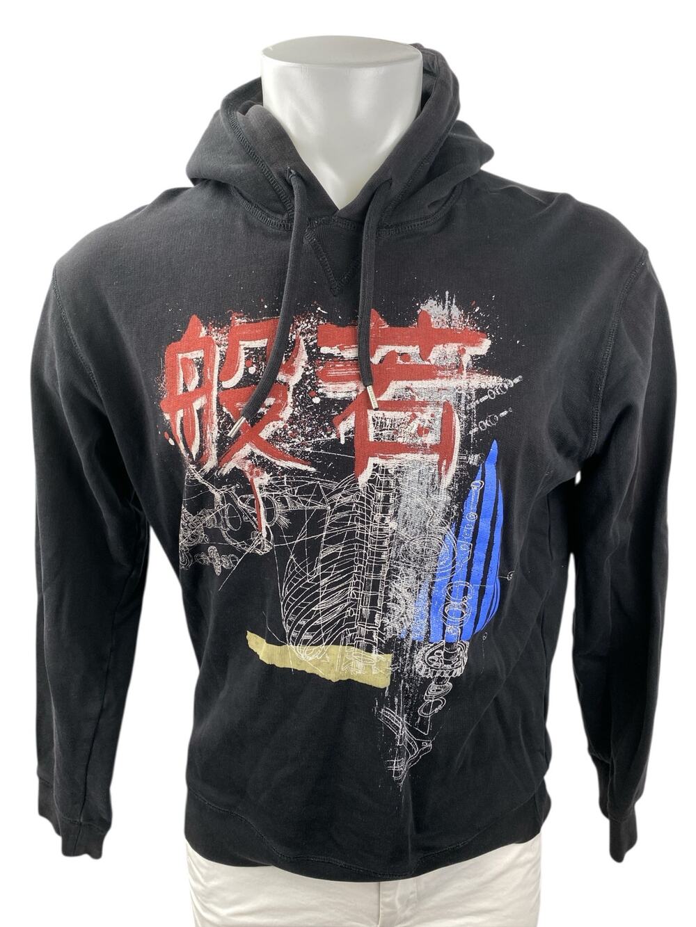 Dsquared2 Men's Black Graphic Long Sleeve Hooded Hoodie Sweater Sweatshirt Top L